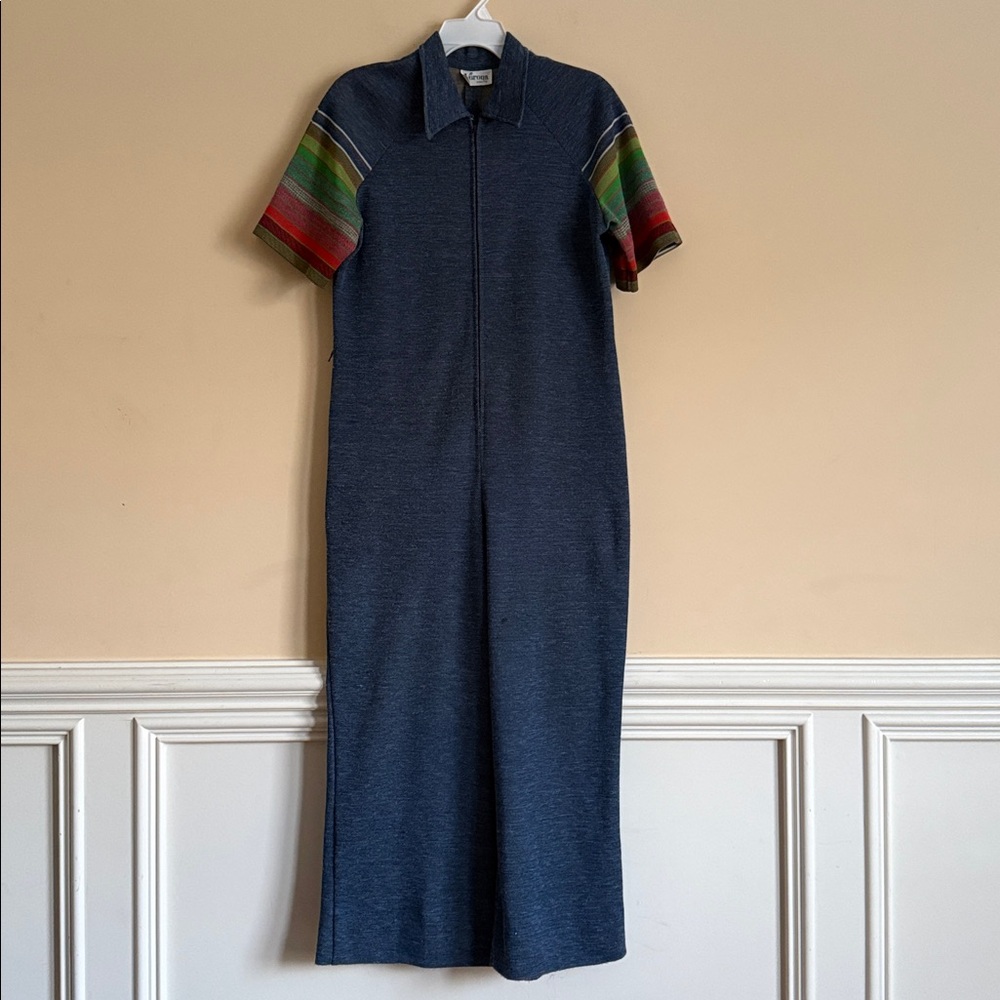 Rare‎ Vintage 70s Verona Knits Denim Look Wide Leg Jumpsuit Boho Disco